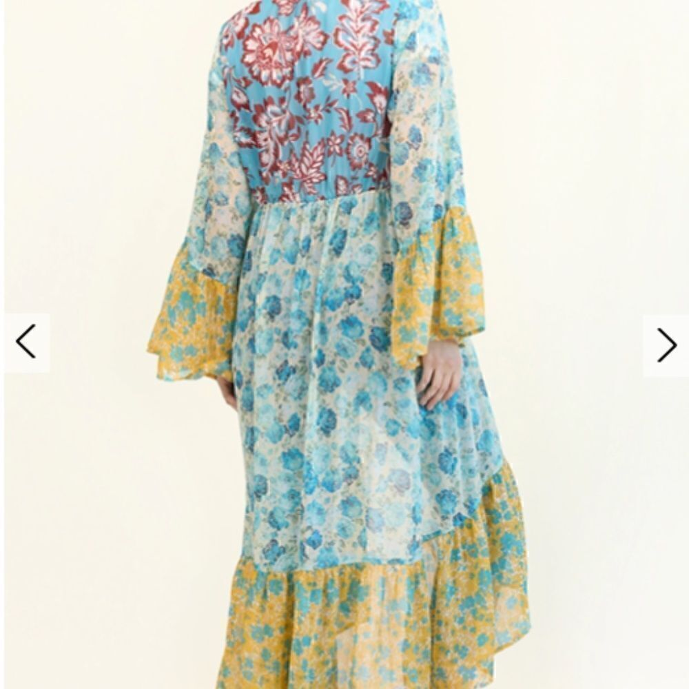 Boho Mixed Floral Bell Sleeves Tie Front Kimono Beach Cover Hippie Festival Vibe - Picture 8 of 11